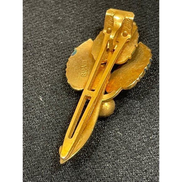 Vintage Spain Damascene Enamel Pearl Hair Clip Rare main image 7